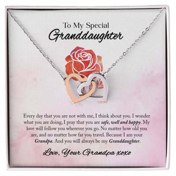 To My Granddaughter Interlocking Hearts Necklace Gift From Grandpa