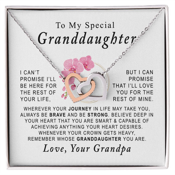To My Special Granddaughter Interlocking Hearts Necklace Gift From Grandpa