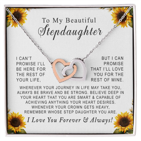 To My Beautiful Stepdaughter Sunflower Interlocking Hearts Necklace Gift From Stepmother or Stepfather