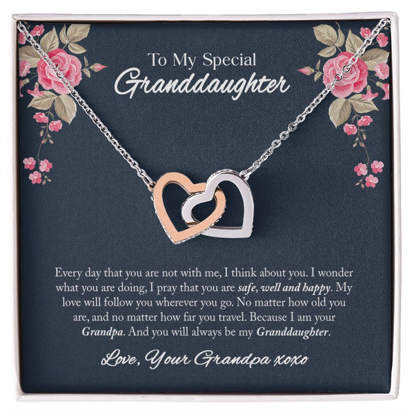 To My Granddaughter Interlocking Hearts Necklace Gift From Grandpa