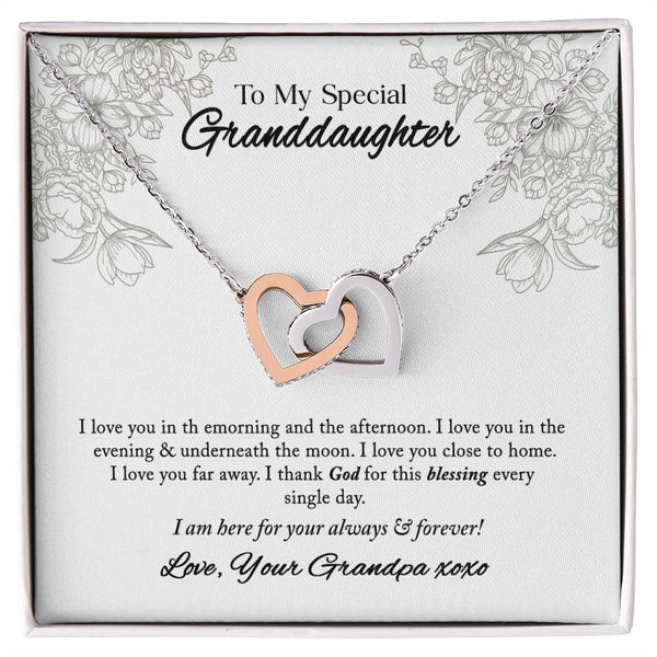 To My Special Granddaughter Interlocking Hearts Necklace Gift From Grandpa