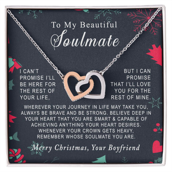 To My Beautiful Soulmate Merry Christmas Interlocking Hearts Necklace Gift From Boyfriend