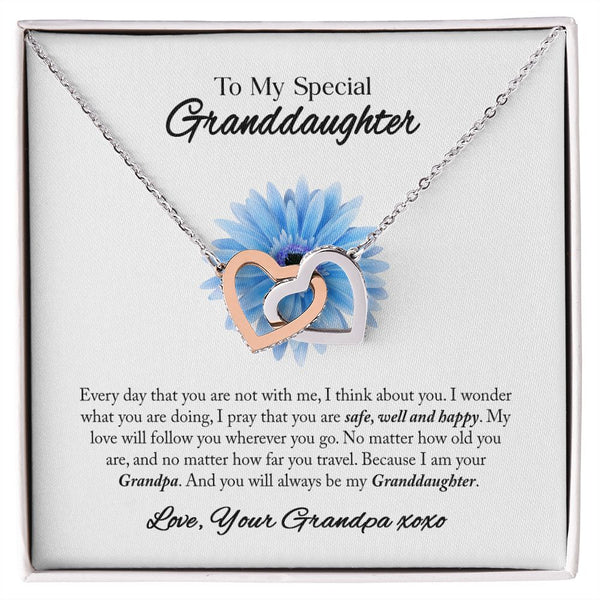 To My Granddaughter Interlocking Hearts Necklace Gift From Grandpa