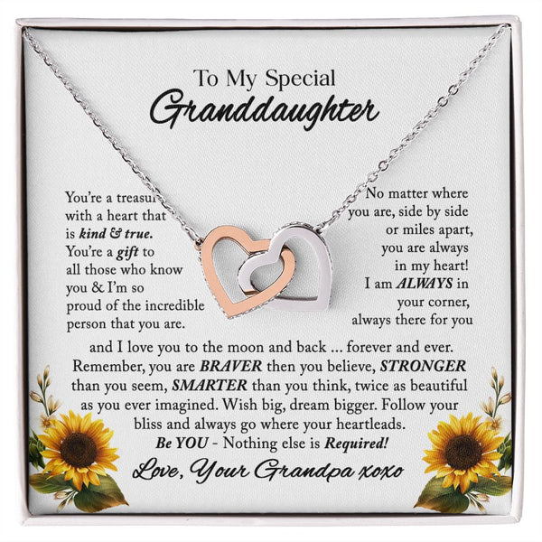 To My Special Granddaughter Interlocking Hearts Necklace Gift From Grandpa