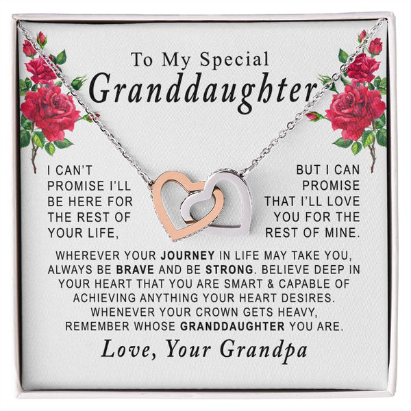 To My Special Granddaughter Interlocking Hearts Necklace Gift From Grandpa