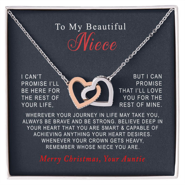 To My Beautiful Niece Merry Christmas Interlocking Hearts Necklace Gift From Aunt