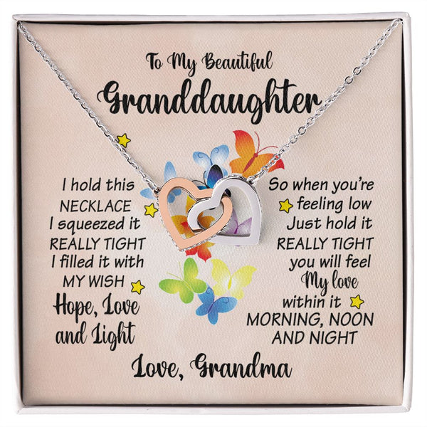 To My Granddaughter Butterfly Interlocking Hearts Necklace Gift From Grandma