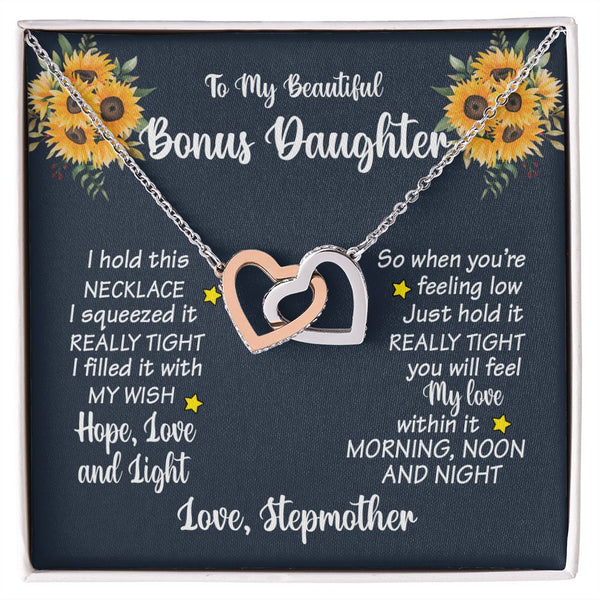 To My Beautiful Bonus Daughter Interlocking Hearts Necklace Gift From Stepmother