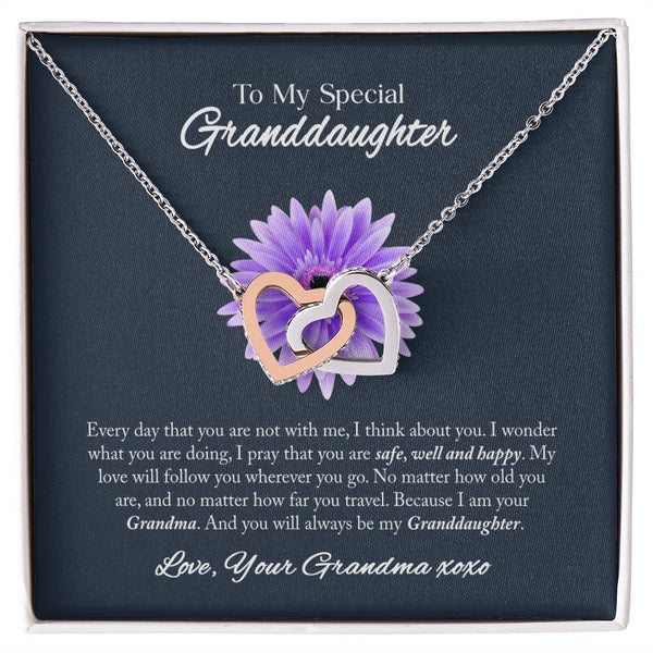 To My Special Granddaughter Interlocking Hearts Necklace Gift From Grandma