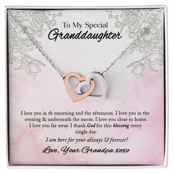 To My Special Granddaughter Interlocking Hearts Necklace Gift From Grandpa
