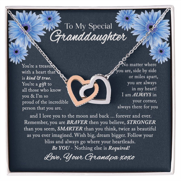 To My Special Granddaughter Interlocking Hearts Necklace Gift From Grandpa
