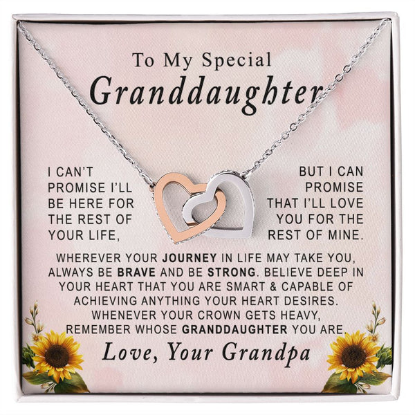 To My Special Granddaughter Interlocking Hearts Necklace Gift From Grandpa