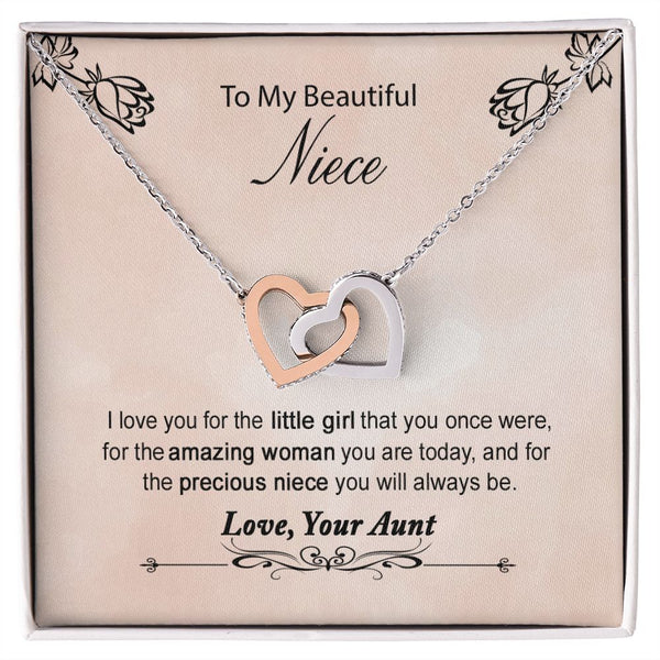 To My Beautiful Niece Interlocking Hearts Necklace Gift From Aunt