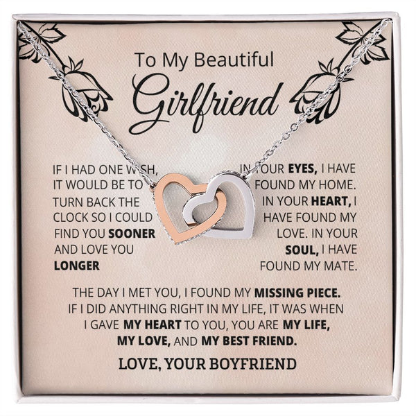 To My Beautiful Girlfriend Interlocking Hearts Necklace Gift From Boyfriend