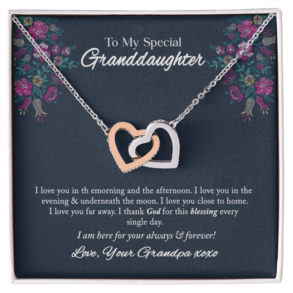 To My Special Granddaughter Interlocking Hearts Necklace Gift From Grandpa
