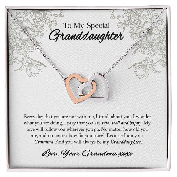 To My Special Granddaughter Interlocking Hearts Necklace Gift From Grandma