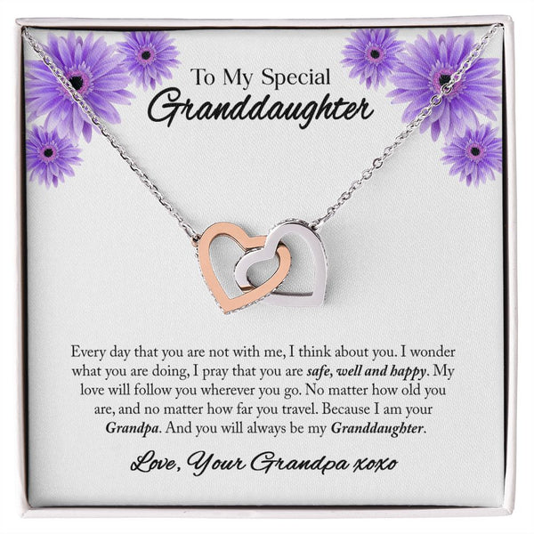 To My Granddaughter Interlocking Hearts Necklace Gift From Grandpa