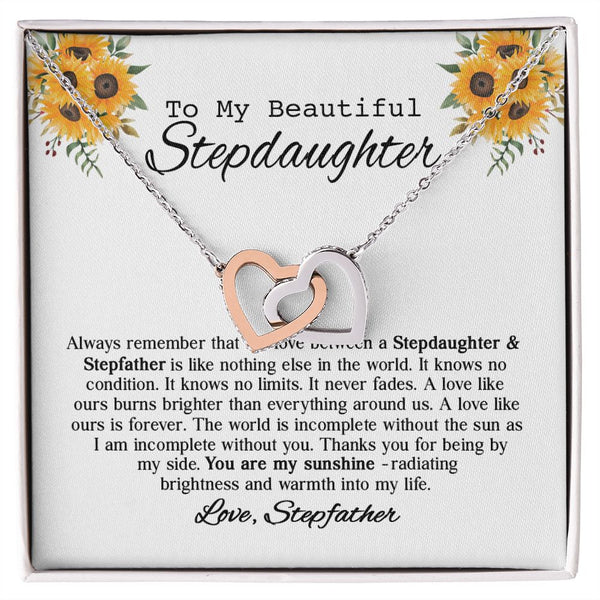 To My Beautiful Stepdaughter Sunflower Interlocking Hearts Necklace Gift From Stepfather