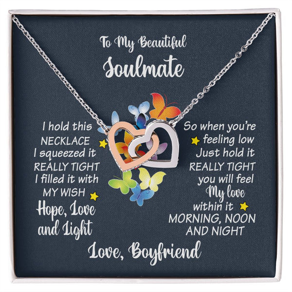 To My Beautiful Soulmate Interlocking Hearts Necklace Gift From Boyfriend