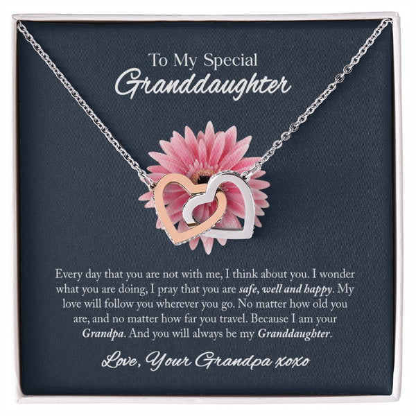 To My Granddaughter Interlocking Hearts Necklace Gift From Grandpa