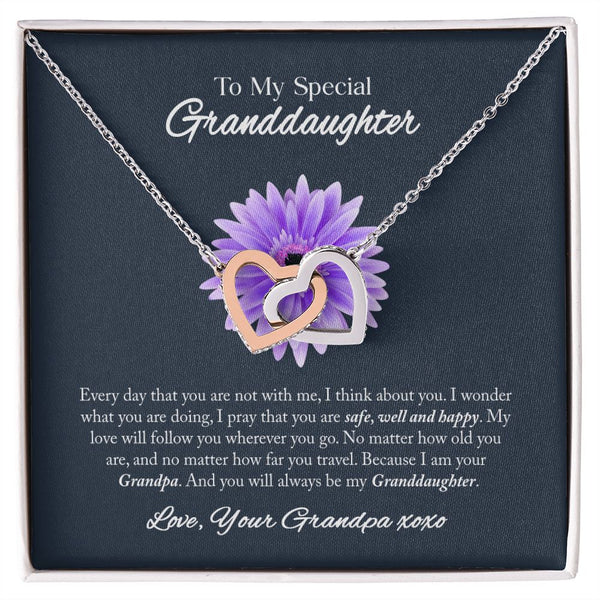 To My Granddaughter Interlocking Hearts Necklace Gift From Grandpa