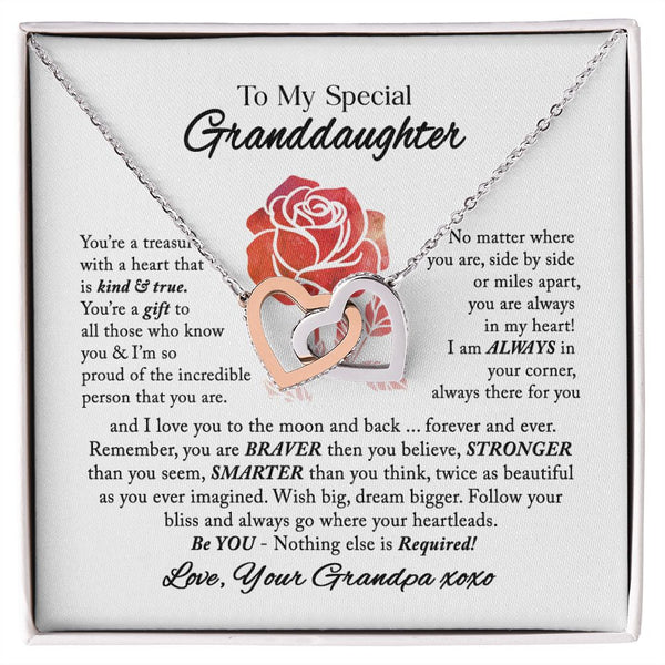 To My Special Granddaughter Interlocking Hearts Necklace Gift From Grandpa