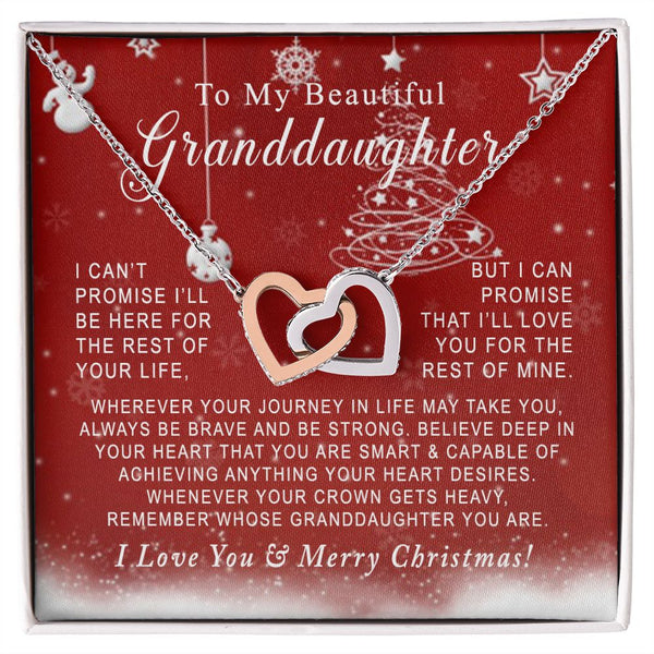 To My Beautiful Granddaughter Merry Christmas Interlocking Hearts Necklace Gift From Grandpa or Grandma