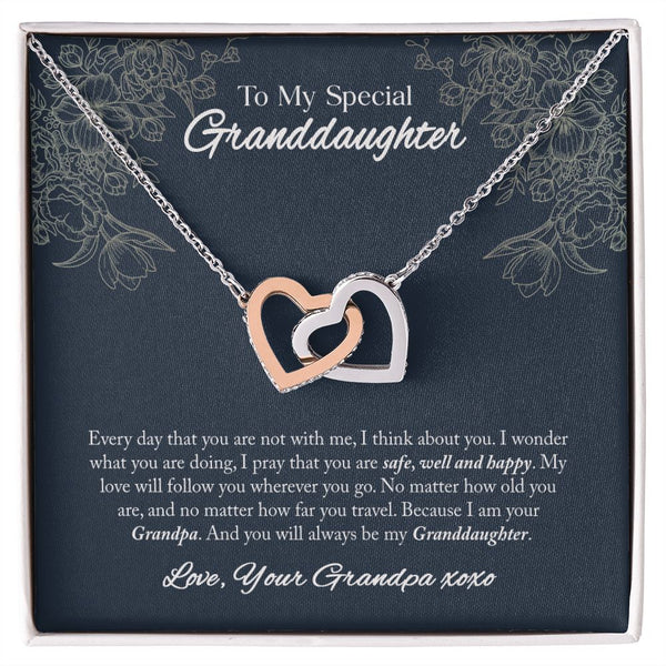 To My Granddaughter Interlocking Hearts Necklace Gift From Grandpa