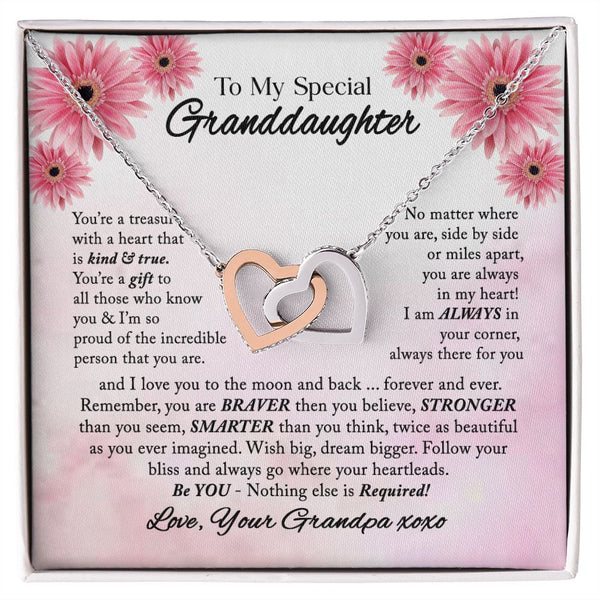 To My Special Granddaughter Interlocking Hearts Necklace Gift From Grandpa