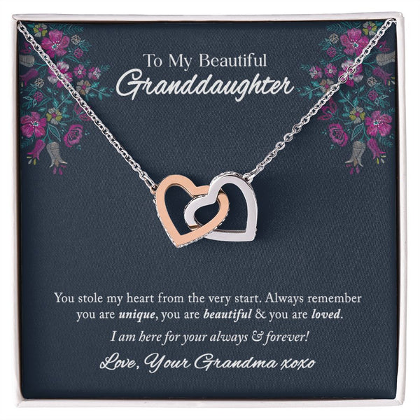 To My Beautiful Granddaughter Interlocking Hearts Necklace Gift From Grandma