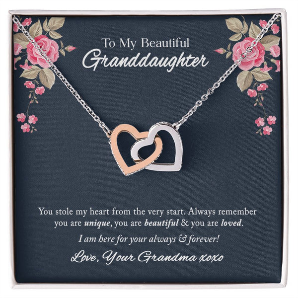 To My Beautiful Granddaughter Interlocking Hearts Necklace Gift From Grandma