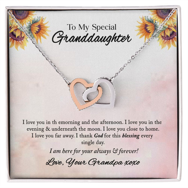 To My Special Granddaughter Interlocking Hearts Necklace Gift From Grandpa