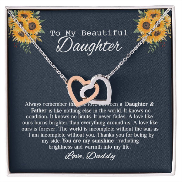 To My Beautiful Daughter Sunflower Interlocking Hearts Necklace Gift From Daddy