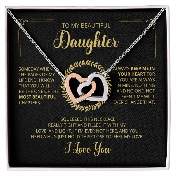 To My Beautiful Daughter Interlocking Hearts Necklace Gift From Mother or Father