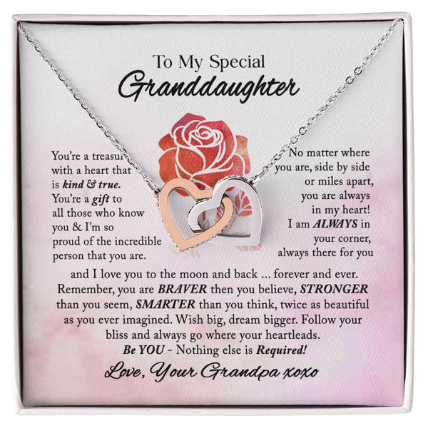 To My Special Granddaughter Interlocking Hearts Necklace Gift From Grandpa