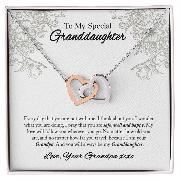 To My Granddaughter Interlocking Hearts Necklace Gift From Grandpa