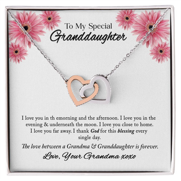 To My Special Granddaughter Interlocking Hearts Necklace Gift From Grandma