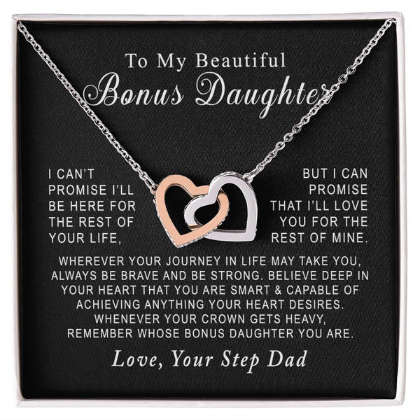 To My Beautiful Bonus Daughter Interlocking Hearts Necklace Gift From Stepdad