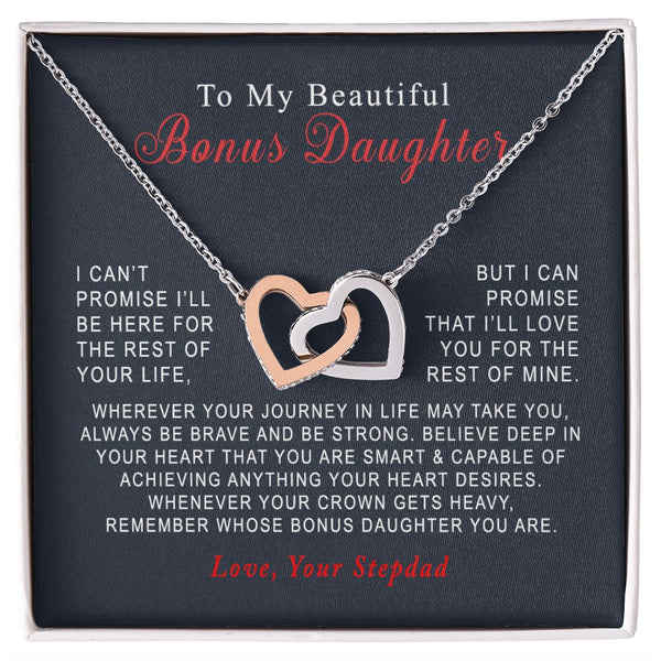 To My Beautiful Bonus Daughter Christmas Interlocking Hearts Necklace Gift From Stepfather
