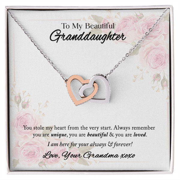 To My Beautiful Granddaughter Interlocking Hearts Necklace Gift From Grandma
