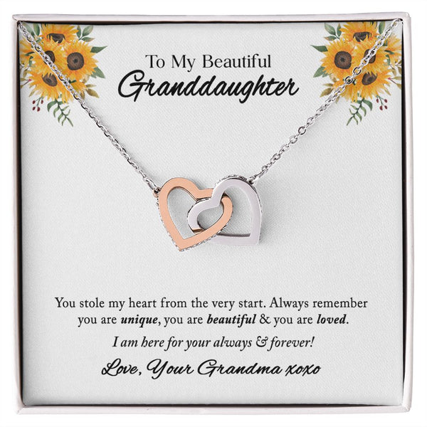To My Beautiful Granddaughter Interlocking Hearts Necklace Gift From Grandma