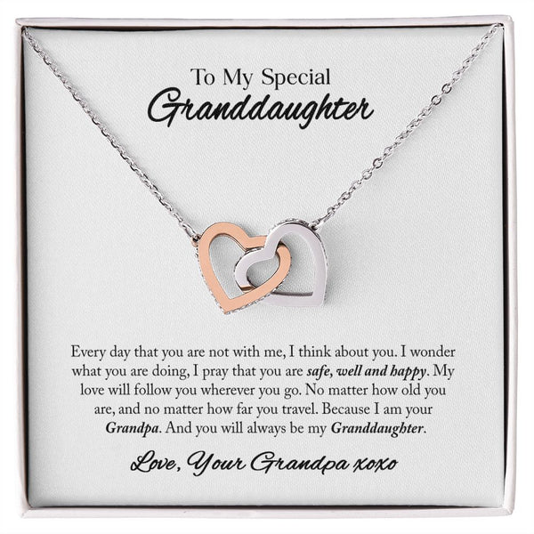 To My Granddaughter Interlocking Hearts Necklace Gift From Grandpa