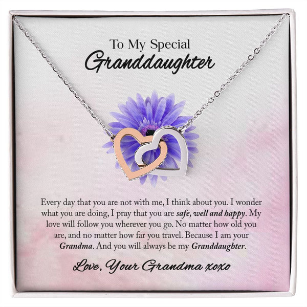 To My Special Granddaughter Interlocking Hearts Necklace Gift From Grandma