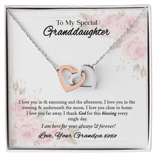 To My Special Granddaughter Interlocking Hearts Necklace Gift From Grandpa