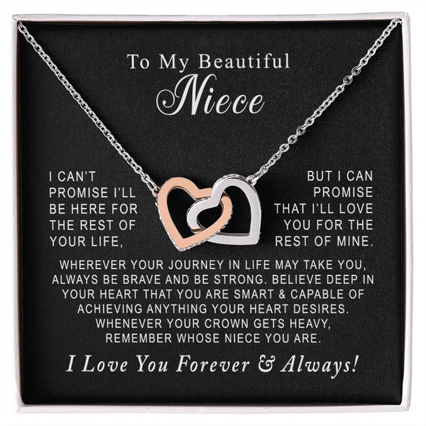 To My Beautiful Niece Interlocking Hearts Necklace Gift From Uncle or Aunt
