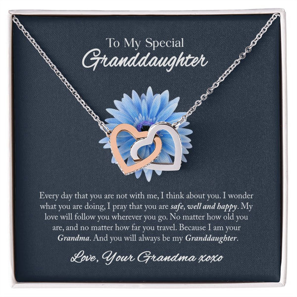 To My Special Granddaughter Interlocking Hearts Necklace Gift From Grandma