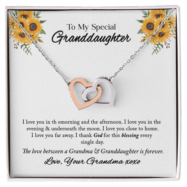 To My Special Granddaughter Interlocking Hearts Necklace Gift From Grandma