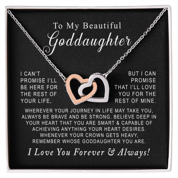 To My Beautiful Goddaughter Interlocking Hearts Necklace Gift From Godmother or Godfather