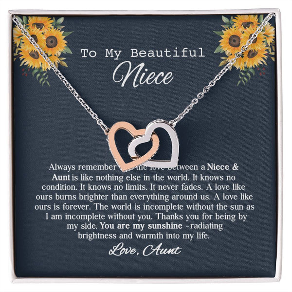 To My Beautiful Niece Sunflower Interlocking Hearts Necklace Gift From Aunt