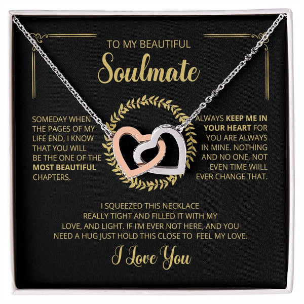 To My Beautiful Soulmate Interlocking Hearts Necklace Gift From Husband or Boyfriend